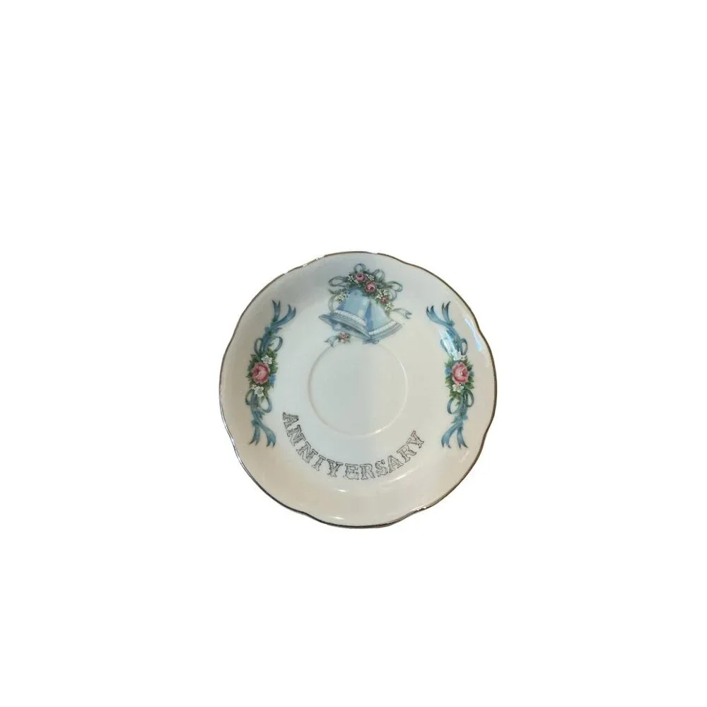 25th Anniversary Porcelain Cup & Saucer Set With Blue Bell & Floral‎ Design